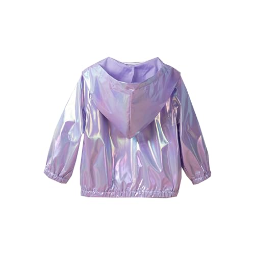 Cromoncent Girls Holographic Shiny Zip Up Hoodie Jacket Sun Protection Lightweight Outerwear, 18 Months - 7 Years2