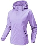 WINKEEY Chaqueta Mujer Múltiples Bolsillos Sombrero Extraíble Chaqueta Impermeable Mujer Colores Sólidos Cómodas Duraderas Deportiva Outdoor Chubasquero Mujers,Morado XL
