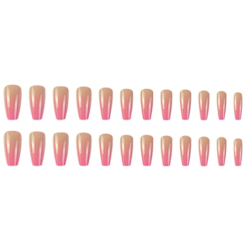 Gradient Pink False Nails Ballerina Fake Nails Glossy False Nails Full Cover Fake Nails Long Coffin Press on Nail for Women and Girls Nail Art Salon 24 PCS - Image 4