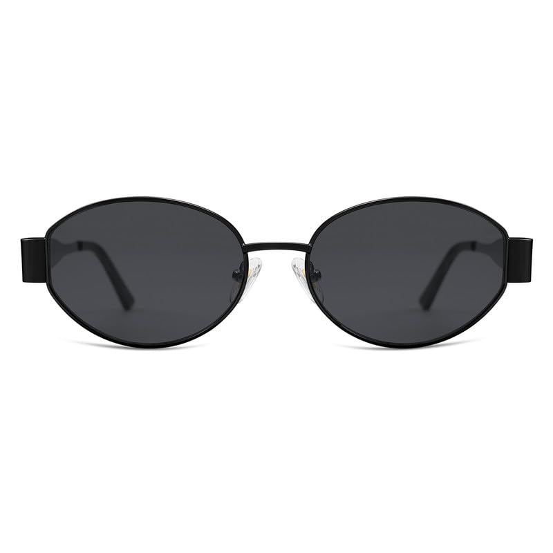 SOJOS Retro Oval Sunglasses for Women Trendy Sun Glasses Classic Shades UV400 Protection SJ1217 Black/Grey Lens2