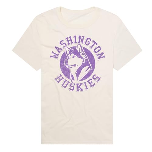 University of Washington Huskies Classic Retro Stamp Logo Official NCAA Classic Ring-Spun T-Shirt Unisex for Men & Women, Cream, Large