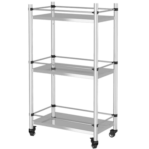 Image of 5-Tier Stainless Steel Utility Cart with WheelsKitchen Work Table Pot and PanHeavy-Duty Metal Storage Rack 40 x 32 x 84 cm Ideal for Home and Restaurant,Silber-15.7X6.3X33.7IN