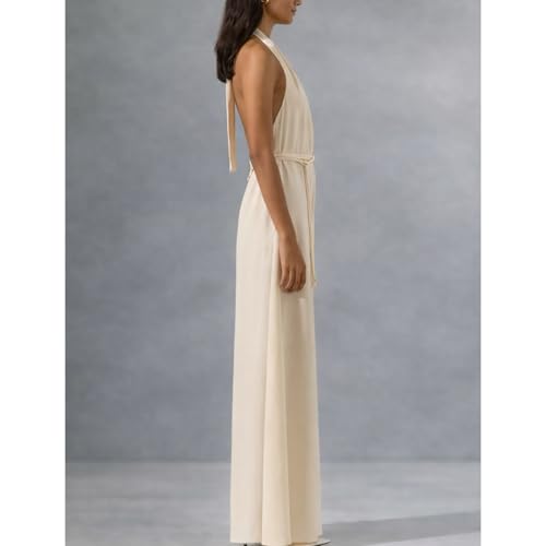 Mono de cuello halter KIRYU para mujer con perneras anchas elegante y escote en V 3