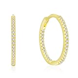 RDSGYZ Pendientes de aro de oro macizo de 9 quilates, 14 quilates y 18 quilates para mujer, aretes de aro con diamante, hipoalergénicos, 14.8MM, Metal, Diamante