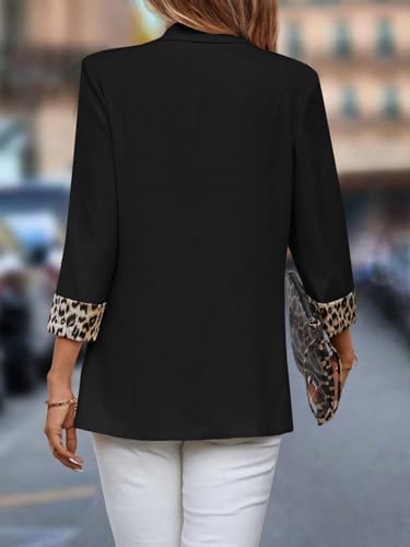 WDIRARA Women's Leopard Print Shawl Collar Open Front 3/4 Sleeve Blazer Jacket2