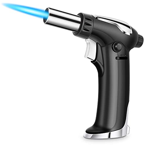 Butane Torch, Vimzone Torch Lighter With Safe Lock, Adjustable Flame Blow Torch, Fit All Butane Tanks Kitchen Torch For Bbq, Baking, Brulee Creme, And Desserts (Butane Gas Not Included) Black #TOP7
