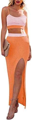 Cutiefox女性&#39 ;sニット2点セットワンピース迷彩露臍トップスハイウエストスリムロングスカートセット