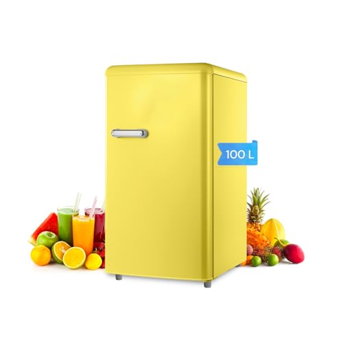 Frigorifero Vintage Giallo Monoporta Vintage Capacità 100L - Termostato Regolabile e Luce Interna