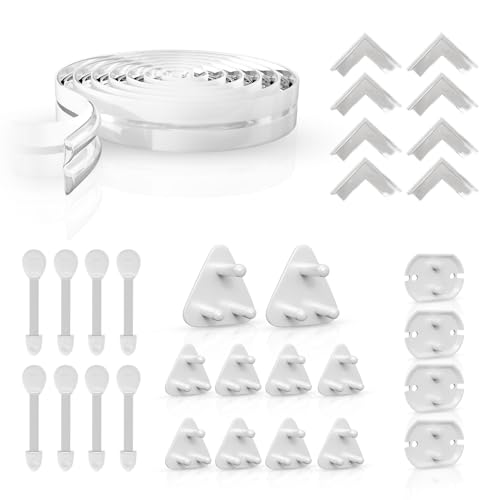 Lifelong Cuppy 30 Piece Baby Safety Proofing Kit|Drawer & Cupboard Lock,Fridge Locks Child Proof,3 Pin & 2 Pin Socket Guards,Edge & Corner Guards| for Baby Safety,Switch Board Cover,Transparent