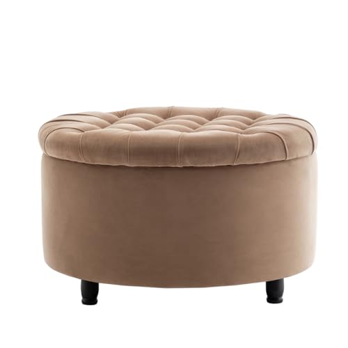Image of Noelle 28 inch Ottoman with Storage Round Pouf (Brown)