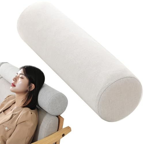 RTSFKFS Almohada cilíndrica for Sofa 40×15 50×20cm Almohada ergonómica de Espuma viscoelástica Cojín Lumbar Cuello, piernas y Rodillas Funda con Zip for Yoga(Light Beige,50x15cm)