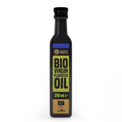 VanaVita Olio di Semi di Lino BIO 250 ml, Vergine Spremuto a Freddo, Sapore di Nocciola, Privo di Glutine e OGM, Ricco di Sostanze Bioattive e Acidi Grassi Insaturi, Adatto per Condimenti e Salse