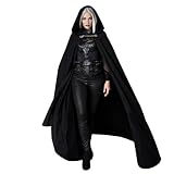 L'VOW Viking Hooded Cape Medieval Cloak with Brooch Chain Renaissance Black Cape with Hood for Halloween Assassin Costume