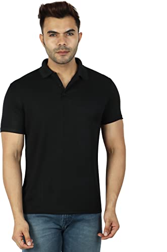 Image of Regular Fit Solid Men Polo Neck Collar T-Shirt Pack of 1 Black