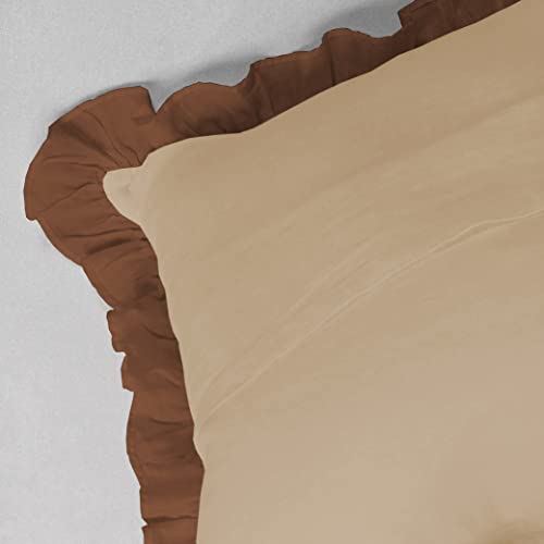 Image of YRM Bedding's Ruffle Beautiful Cushion Cover | Super Soft Elegant Premium Microfiber Frill Cushion Cover Set of 2 (20 inchx20 inch Inches) (Beige /Chocolate Brown)
