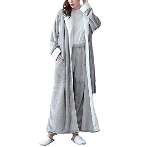 Peignoir long en fourrure thermique pour femme grande taille XL gris