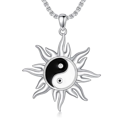 Sun Necklace for Men Women 925 Sterling Silver Eye of Horus/Yin Yang Sun Pendant Necklace Amulet Talisman Protection Amulet Jewelry Christmas Gift for Him Her