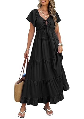 ECOWISH Womens Summer Maxi Dress 2025 Flutter Short Sleeve V Neck...