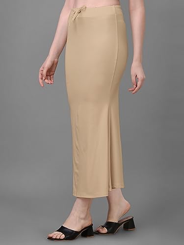 Image of Women's Saree Shapewear Petticoat, Cotton Blend Stretchable Mermaid Skirt, High Waist Tummy Control, Smooth Curve Fit with Adjustable Drawstring