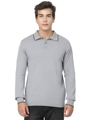 Image of Kalt Mens Basic Solid Full Sleeves Polo Cotton Blend Knitted Regular Fit Polo-Neck T-Shirts with Collar Stylish