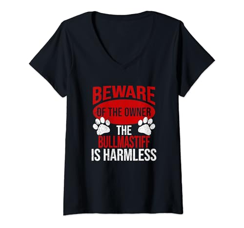 Womens Beware - Dog Dad Dog Mom Bullmastiff Dog Owner V-Neck T-Shirt
