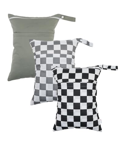 Kawigo Wet Dry Bag Reusable Waterproof Swimming Bag Travel Beach Pool Yoga Gym Bag for Baby Cloth Diaper Swimsuits Wet Clothes Two Zipper Pockets 3 Pack 3L14