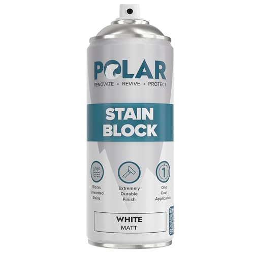 Polar Stain Block Spray - 1 x 400ml | Matt White | Prevents & Removes Stains, Grease, Water Marks & Rust on Internal Walls & Ceilings | Primer Spray for Wood, Plastic, Tiles, & Painted Surfaces