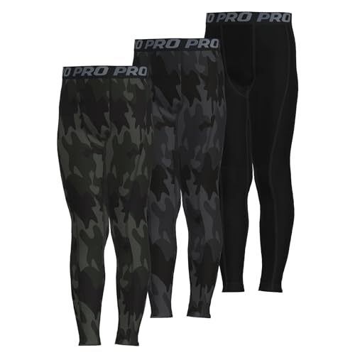 LANBAOSI Youth Boys Compression Pants Leggings Kids Thermal Tights Athletic Football Bottoms Sports Base Layer 3 Pack