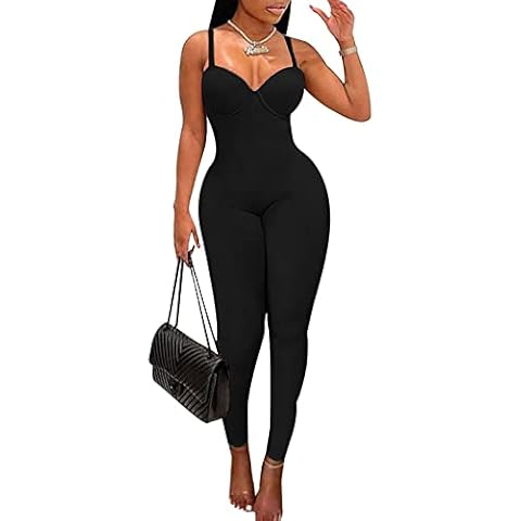 acelyn Women's Sexy One Piece Jumpsuit Sleeveless Rompers Bodycon Clubwear Camisole Catsuit Black M Cover
