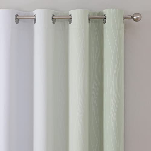 Estelar Textiler Sage Green and Greyish White Blackout Curtains 63 Inch Length 2 Panels Set, Room Darkening Grommet Ombre Curtains for Bedroom, Thermal Insulated Light Blocking Gradient Drapes,52Wx63L
