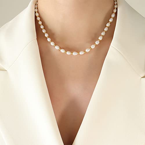 Goxozzy Pearl Choker Necklace,Freshwater Cultured Strands Chain Handmade Necklaces Jewelry For Women Girls (17.8In) #TOP5