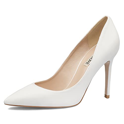 JOY IN LOVE Women's Pump Shoes 3.5" High Heels Pointy Toe Stiletto Pumps White Matte 6.5US