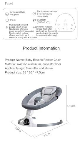 Miniatura 6 de Glokid Silla Mecedora Eléctrica Para Niños, Hamaca Para Bebé, Columpio Eléctrico Para Bebés, Música Bluetooth Cinturón De Seguridad Techo Removible Y Mosquitera 5 Points Ylygrey