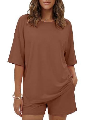 Image of Ekouaer Women's Two Piece Lounge Set Oversized Boxy T-shirt Casual Short Sets Summer Travel Matching Set 2026 Fashion