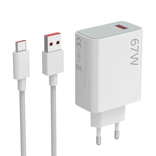 67W ladegerät schnellladegerät mit USB Typ C Ladekabel kompatibel mit Xiaomi 14/13 Pro /12S /12T /12 / Redmi Note 12 /11S /11/10 /9 / Poco X6 /X5 Pro /X5 / X4 / F5 /F4 schnellladekabel