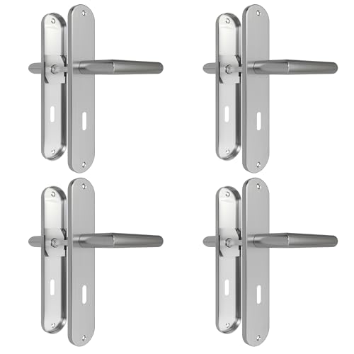 AwmnSrman Türgriffe Innentüren Türklinke Türbeschlag Drückergarnitur Zimmertür Garnitur 72MM-BB-Buntbart Set 4er-Set Moderne Edelstahl 8 Türklinken & 8 Langschilder 240 * 50 mm