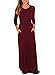Lovezesent Women's 3 4 Sleeve Crewneck Long Maxi Casual Plain Dress XX-Large Red