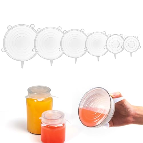 HSYTEK 6 Stück Silikondeckel Dehnbar, Wiederverwendbar Silikon Deckel Universal Dehnbar, 6 verschiedene Größen Silikon Deckel, Joghurt Deckel, Deckel für Joghurtbecher, für Schüsseln, Becher, Dosen