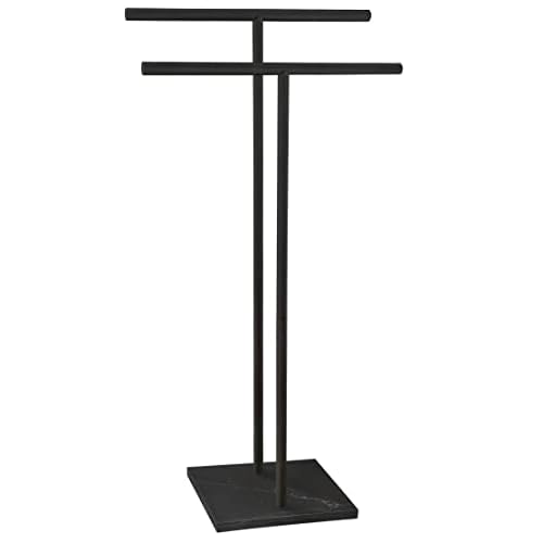 40 Inch Freestanding Towel Rack for Bathroom Floor Double-T Shape Bath Sheet Holder with Marble Design Base Standing Towel bar Next to Tub or Shower Towel Holder Stand SUS304 Matte Black