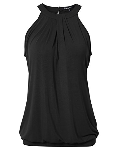 Yesfashion Women Sleeveless Halter Twisted Pleated Tank Top Blouse Black L #TOP1