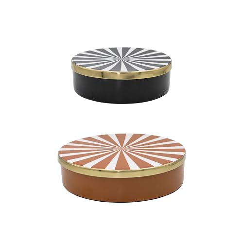 Bloomingville 2-Piece Decorative Enameled Metal Boxes with Striped Lids, Multicolor