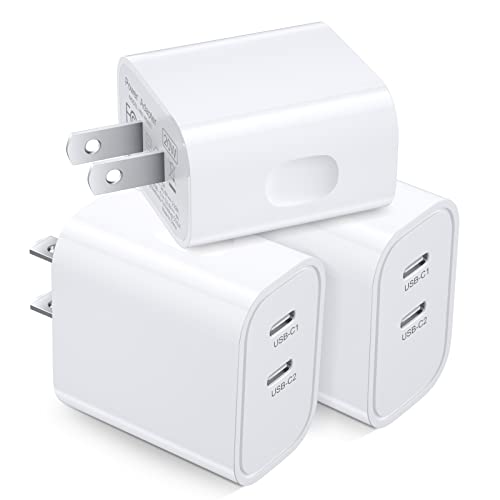 20W USB C Wall Charger Block, Costyle 3 Pack Dual Port USB C Charging Block Brick, Double C Type Charger Cube for iPhone 15 Pro 15 Plus 11 12 13 14 15 Pro Max XS XR iPad Airpods Pro(White)