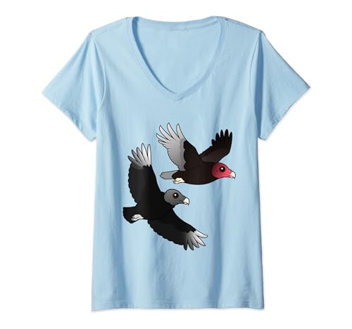 America's Vultures Cute Cartoon Turkey & Black Vulture Birds V-Neck T-Shirt