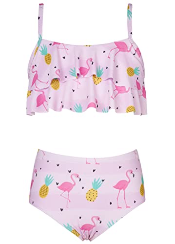 Tuonroad Cute Yellow Pineapple Bathing Suits For Little Girls Funny Flamingo Two Pieces Bikini For Kids 6-7 Yers Light Pink Swimsuit Girls High Waisted Swim Bottoms Summer Beach Swimwear #TOP19