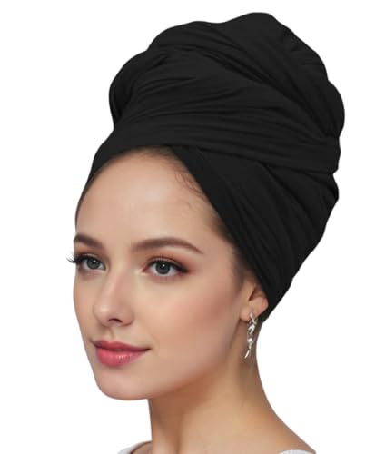 vabovin Head Wraps for Black Women Stretch Jersey Knit Turban Headwrap Solid Color Headscarf Headband Shawl2