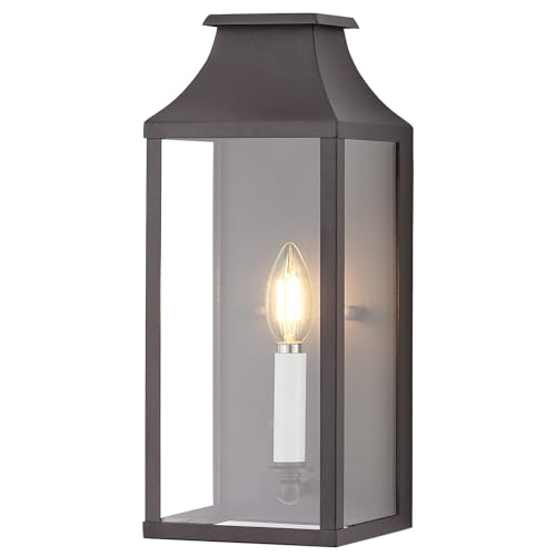 Image of 14 inch Small Classic Outdoor Wall Lantern Light for House Exterior,Handcrafted Old Rust Metal Cage Mounted Pocket Wall Sconce W /Clear Tempered Glass,Waterproof for Porch, Patio, Garage&Front Door E12