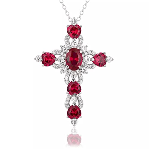 Pendentif croix fait main argent 925 et gemme rouge pour offrir