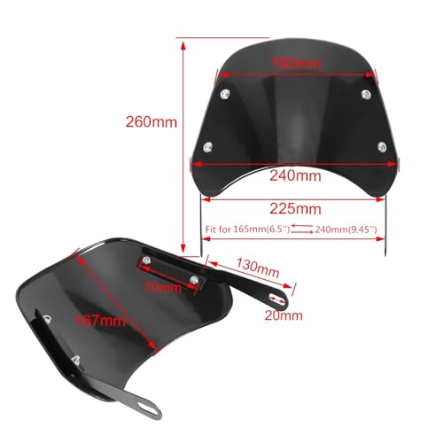 Pare-brise moto universel noir avec déflecteur de vent réglable pour phare custom Harley