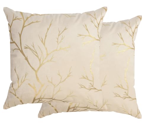 Image of Velvet Foil Cushion Covers 24 inch x 24 inch Set of 2, Cream