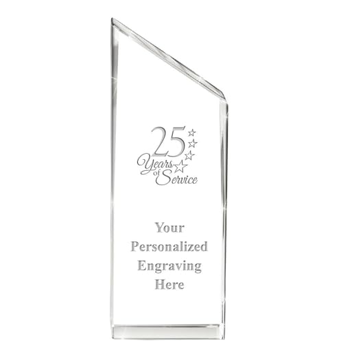 Crown Awards Personalized Crystal Trophy, 5" Engraved 25 Years of Service Empire Crystal Award Prime